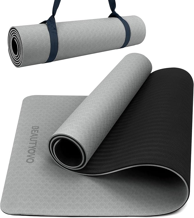 BEAUTYOVO Yoga Mat with Strap, 1/3 Inch Extra Thick Yoga Mat Double-sided Non Slip, Professional TPE Yoga Mats for Women Men, Workout Mat for Yoga, Pilates and Floor Exercises