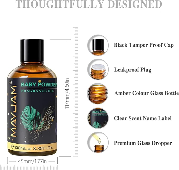 100ML/3.38FL.OZ Baby Powder Fragrance Oils with Glass Dropper, Essential Oils for Diffusers for Home, Long Lasting Scented Oils for Diffusers Soap Candle Making