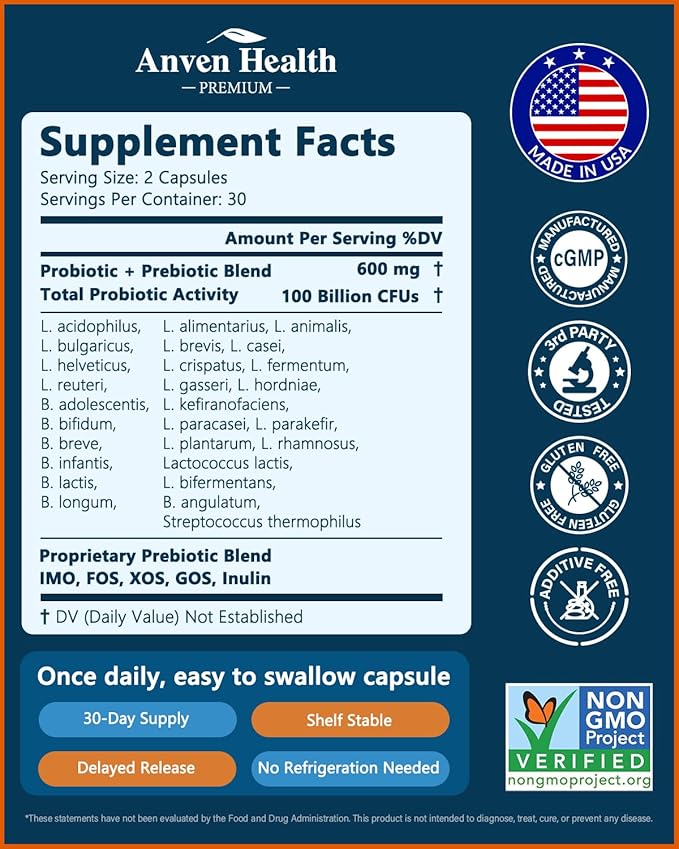 100 Billion Probiotics for Men and Women 27 Strains 5 Organic Prebiotics for Gut Digestive & Immune Health, Supports Diarrhea Gas Bloating, Non-GMO, Zero Fillers – Made in USA丨180 Caps