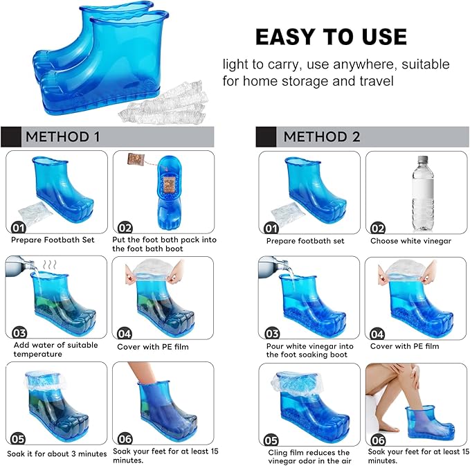 Foot Bath Soak Tub Shoes of Water Saving, A Pair of Portable Spa Soak for Foot Care, Milk Bath Wash, Foot Massager Spa for Women and Men, Water Saving Toenail Soaking Bowl(Large, Blue,2PCS)