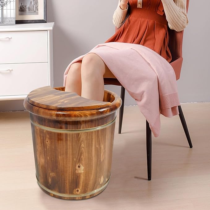 Eapmic Wooden Foot Bath Bucket with Massage Rollers and Lid, Feet Massage Barrel, Solid Wood Round Foot Soak Tub, Home Sauna Feet Basin, Pedicure Barrel for Spa, Massage, Sauna (C)