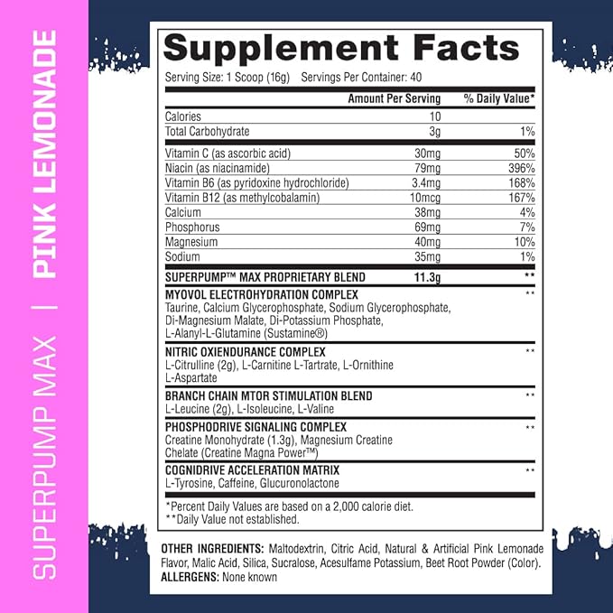 Gaspari Nutrition SuperPump MAX, The Ultimate Pre Workout Powder, Sustained Energy Preworkout, Nitric Oxide Booster, Muscle Growth, Recovery & Replenishes Electrolytes (Pink Lemonade)