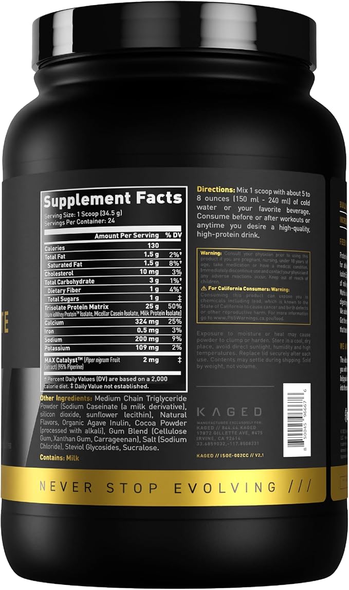 Kaged Whey Protein Isolate Elite Powder | Cookies & Cream | Whey, Casein, & Milk Protein Blend | Post Workout Recovery Drink | Supports Muscle Building | Supplements for Men & Women | 2 lbs