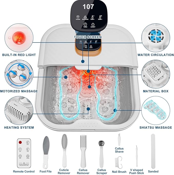 Collapsible Foot Spa Bath with Heat, Motorized Massager, Touch Screen, Foot Pedicure Kit, Temperature Control, Pedicure Foot Spa, Foot Bath