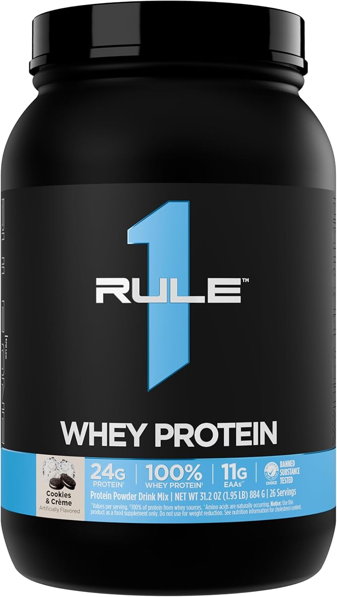 Rule 1 Whey Protein – 24g Fast-Acting Protein from All-Whey Sources with Naturally Occurring EAAs & BCAAs for Workout Recovery or Anytime Use (2 Pounds*, Cookies & Creme)
