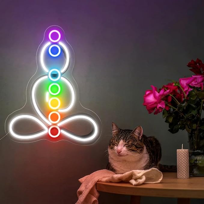 Seven Chakras Meditation Neon Sign Custom Yoga Studio Logo LED Sign Chakras LED Neon Pilates Studio Art Meditation Room Wall Art Yoga Lover Gift, Psychic Chakras Healing Exercise, Peaceful Sign