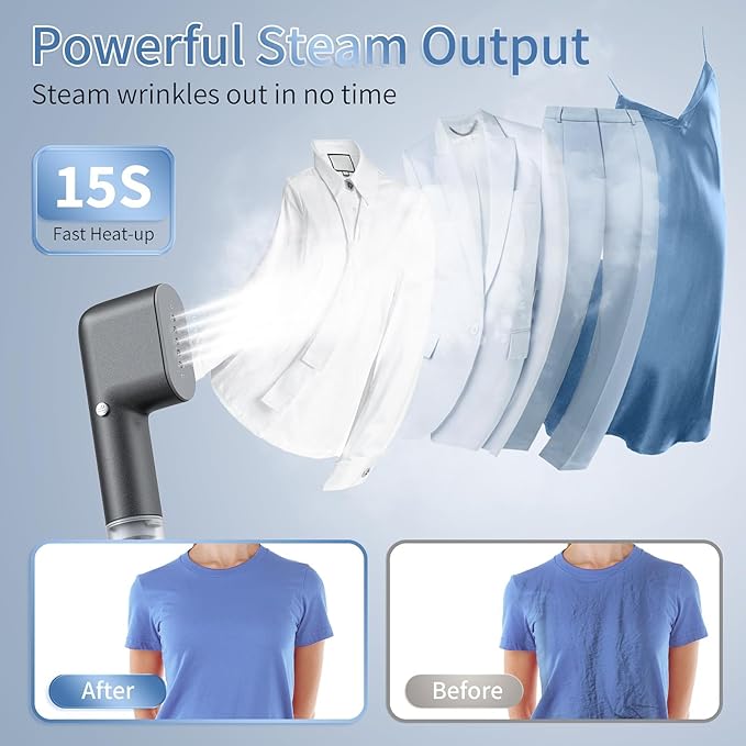 Travel Steamer for Clothes Portable Mini, 15s Fast Heat-up HandHeld Steamer, 2 in 1 Mini Garment Steamer for Clothes, Handheld Clothing Steam 800W for Garments, Fabric Wrinkle Remover for Travel, 120V