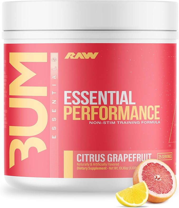 RAW Essential Performance Non-Stim Pre-Workout Powder - Preworkout for Endurance Strength & Focus without Caffeine or Stimulants - Creatine Monohydrate, L-Citrulline & Beta Alanine - Citrus Grapefruit