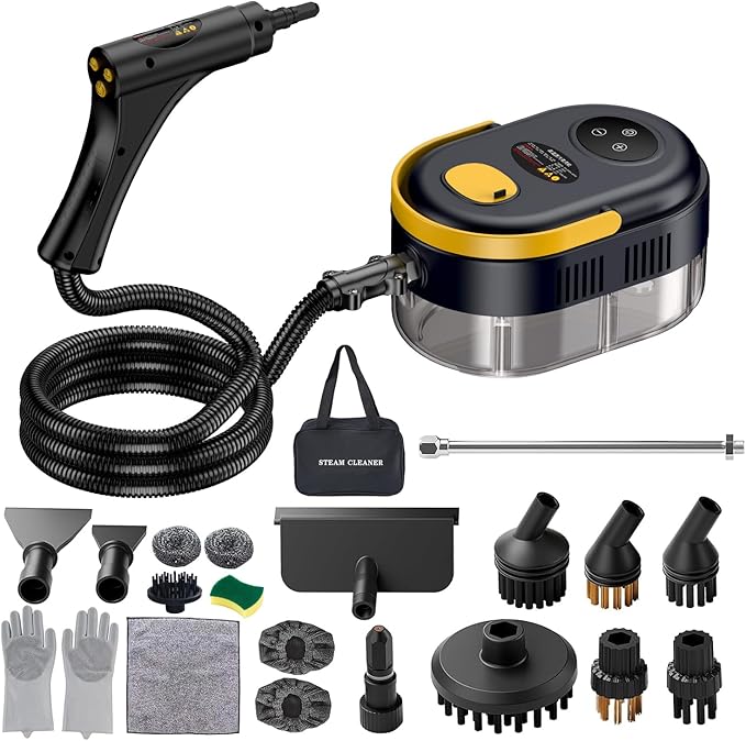 Steam Cleaner with Adjustable Handle High Temperature High Pressure Steam Cleaner with 15 Accessories Portable Steamer for Home Furniture Kitchen Bathroom Grout and Tile (Black)