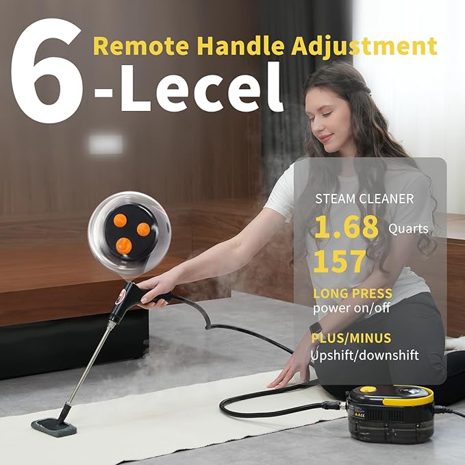 Steam Cleaner with Adjustable Handle High Temperature High Pressure Steam Cleaner with 15 Accessories Portable Steamer for Home Furniture Kitchen Bathroom Grout and Tile (Black)