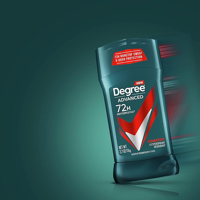 Degree Men Advanced Antiperspirant Deodorant 72H Sweat and Odor Protection Nonstop Claim: Deodorant For Men With MotionSense Technology 2.7 oz 4 Count