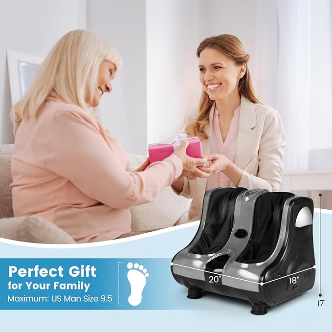 Giantex Foot and Calf Massager with Heat - Shiatsu Foot Massager Machine with Vibration, Deep Kneading, 3-Level Intensity Modes, Electric Foot Massager for Tired Feet, Leg, Calf Pain Relief (Grey)