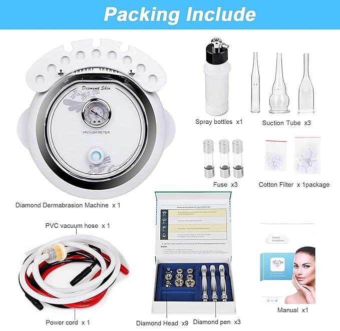 3 IN 1 Diamond Microdermabrasion Machine, Professional Beauty Facial Care Equipment Microdermabrasion Device with Vacuum Spray Skin Care for Salon Personal Home Use,108a