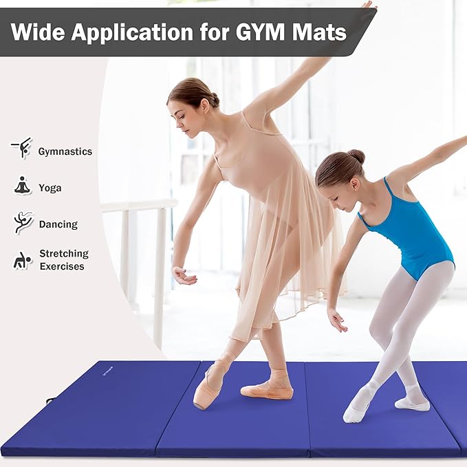 Folding Exercise Gymnastics Mat 4'x8'x2" Gym Workout Mat with Carrying Handles High-Density Anti-Tear Portable Fitness Aerobics Mats for Home Gym Yoga Pilates Tumbling MMA Core Training, Multiple Colors