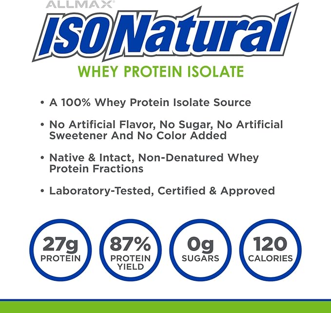 ALLMAX ISONATURAL Whey Protein Isolate, Chocolate - 5 lb - 27 Grams of Protein Per Scoop - Zero Fat & Sugar - 99% Lactose Free - with Prebiotics - No Artificial Flavors - Approx. 73 Servings