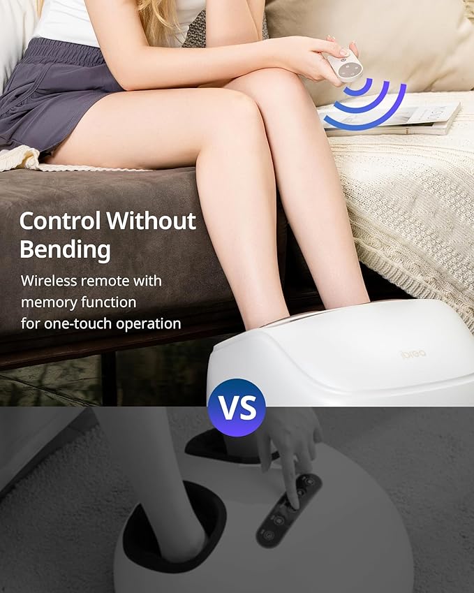 Foot Massager with 2 Level Heat, 3 Level Air Compression & Vibration, Deep Kneading Shiatsu, Remote Control &Timer for Pain Relief, Neuropathy, Plantar Fasciitis, Relaxation for Long Stand & Fitness
