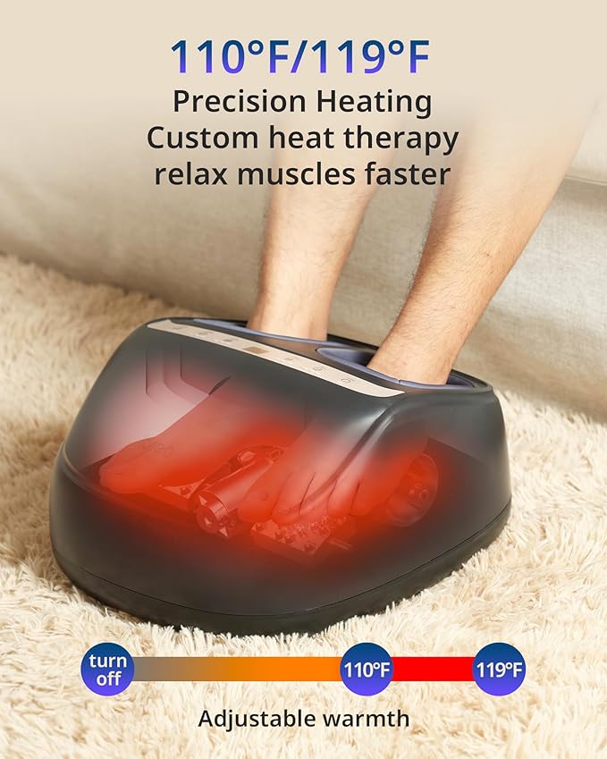 Foot Massager with 2 Level Heat, 3 Level Air Compression & Vibration, Deep Kneading Shiatsu, Remote Control &Timer for Pain Relief, Neuropathy, Plantar Fasciitis, Relaxation for Long Stand & Fitness