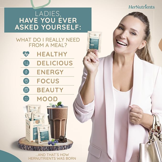 SuperFood Meal Replacement for Women - All-In-One Protein Powder with Greens & Vitamins & Collagen | Chocolate Protein Shake & Supplement Snack for Women's Health, Energy, Focus, Beauty, Mood, No Added Sugar  (1 Sample Packet, Chocolate)