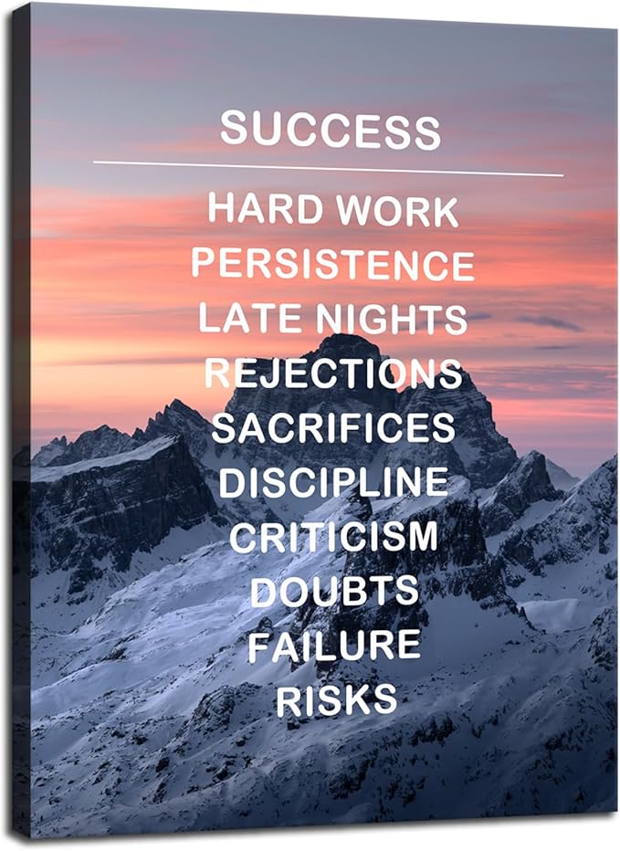 Motivational Office Wall Decor Inspirational Wall Art Success Inspiring Entrepreneur Quotes Snow Mountain Canvas Poster Print Artwork Modern Home Living Room Bedroom Decor Framed [30''Wx 40''H]