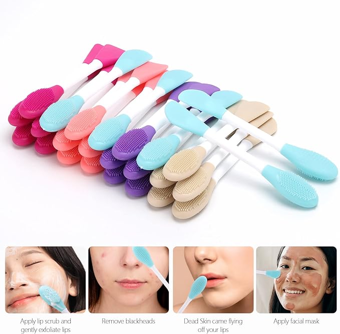20 Pcs Silicone Face Mask Applicator, 2 in 1 Double-Sided Facial Scrubber Brush Tool, Double-Head Manual Cleansing Brush for Deep Gentle Exfoliating