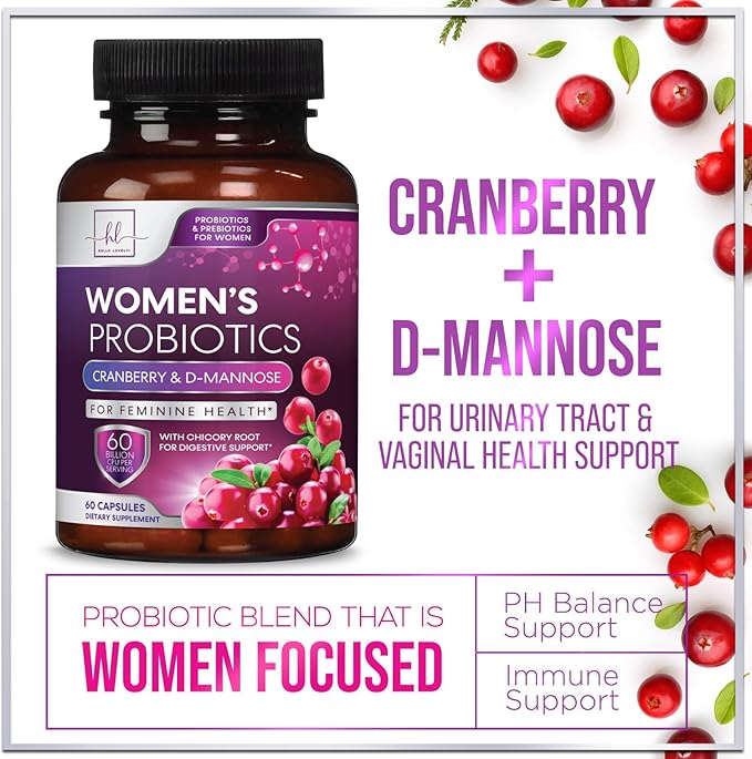 Probiotics for Women - 60 Billion CFU & 16 Strains for pH Balance, Vaginal & Digestive Support, Women's Probiotic with Cranberry for Gut Health, Urinary & Immune Support, Shelf Stable - 60 Capsules