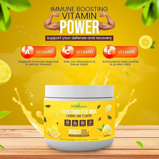 Electrolyte Powder - Refreshing Workout Recovery Electrolytes, Sugar Free, Gluten Free & Vegan, Pure Keto & Paleo Hydration Beverage, Immune Boosting Vitamins (198 Grams, Lemon Lime)
