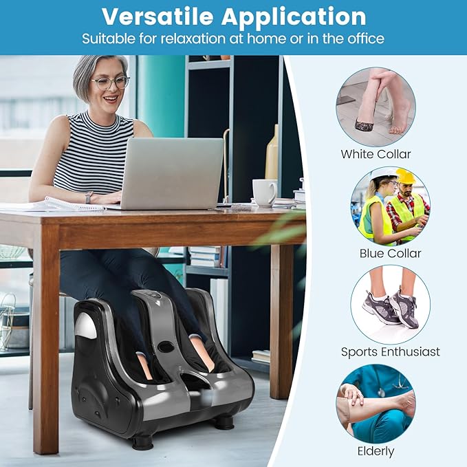 Giantex Foot and Calf Massager with Heat - Shiatsu Foot Massager Machine with Vibration, Deep Kneading, 3-Level Intensity Modes, Electric Foot Massager for Tired Feet, Leg, Calf Pain Relief (Grey)