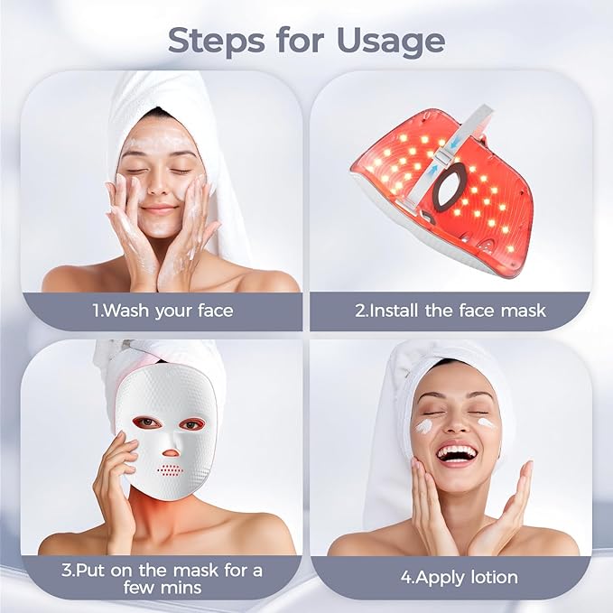 Red Light Therapy Mask for Face,Cordless LED Face Mask Light Therapy,USB C Rechargeable,Infrared Light Therapy Mask for Home Working Travel Yoga Sleep
