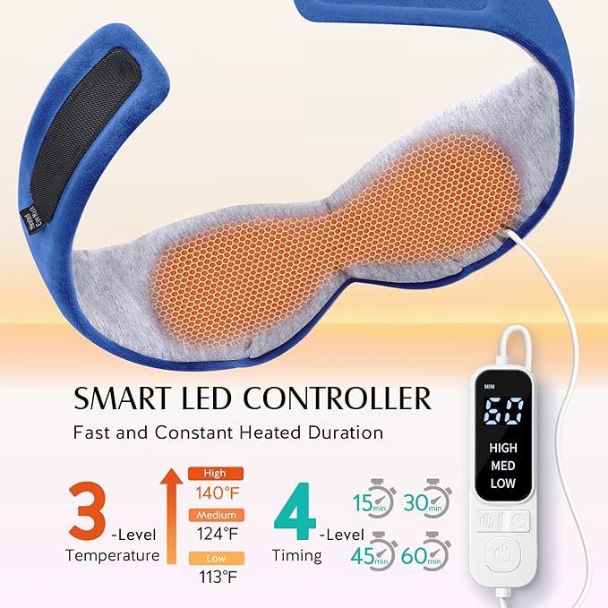 YFONG Heated Eye Mask, Warm Eye Compress Mask for Dry Eyes, USB Electric Heating Pad with Temperature & Timer Control, Dry Sleep Mask for Relax & Reduce Strain Dark Circle Stye Treatment, Blue
