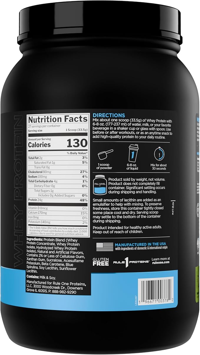 Rule 1 Whey Protein – 24g Fast-Acting Protein from All-Whey Sources with Naturally Occurring EAAs & BCAAs for Workout Recovery or Anytime Use (2 Pounds*, Pistachio Ice Cream)