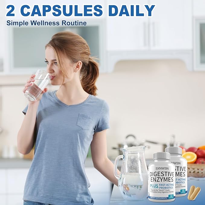Digestive Enzymes with Probiotics & Prebiotics – Supports Gut Health & Nutrient Absorption – Promotes with Digestion – Plant-Based, 60 Capsules