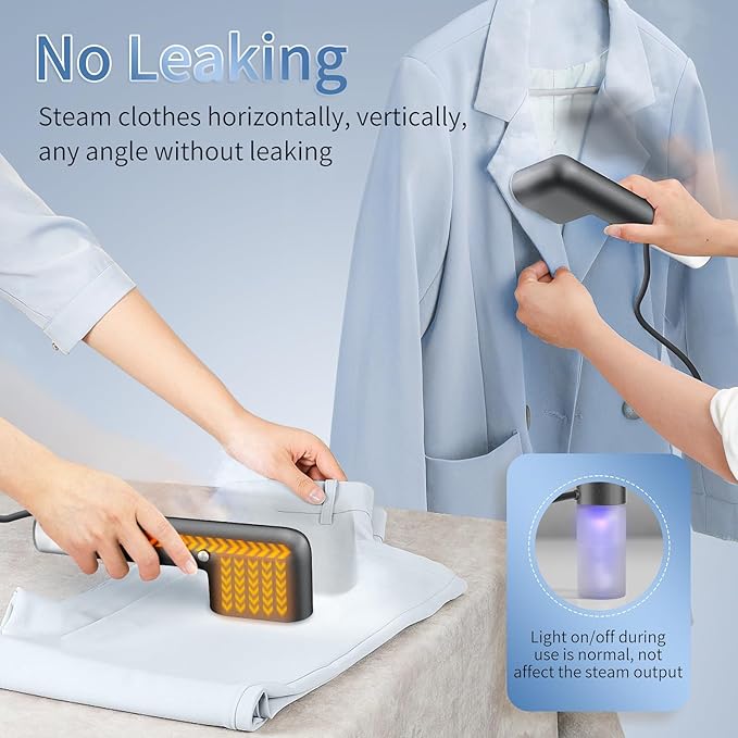 Travel Steamer for Clothes Portable Mini, 15s Fast Heat-up HandHeld Steamer, 2 in 1 Mini Garment Steamer for Clothes, Handheld Clothing Steam 800W for Garments, Fabric Wrinkle Remover for Travel, 120V