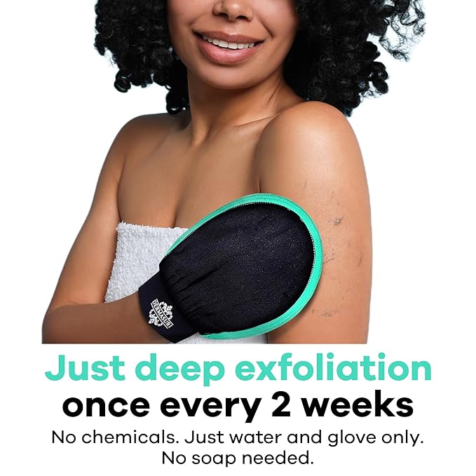Dermasuri Deep Exfoliating Glove – Korean Exfoliating Body Scrubber for Shower, Buffs Dry & Dead Skin, Keratosis Pilaris Treatment, Body Scrub, Skin Exfoliator for Men & Women, Reusable Teal Mitt