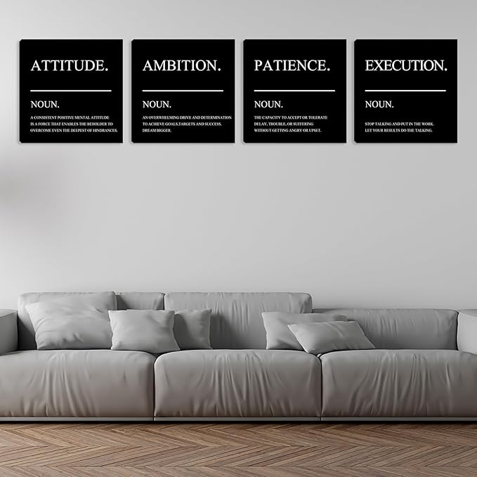 Azrosap Inspirational Canvas Painting Wall Art Ambition Quotes Prints Framed Poster Positive Quotes Wall Picture for Men Women Bedroom Living Room Home Office Decor Decorations 12"x12"x4pcs