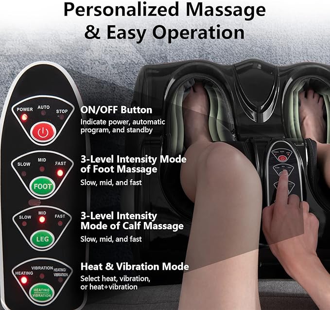Giantex Foot and Calf Massager with Heat - Shiatsu Foot Massager Machine with Vibration, Deep Kneading, 3-Level Intensity Modes, Electric Foot Massager for Tired Feet, Leg, Calf Pain Relief (Black)