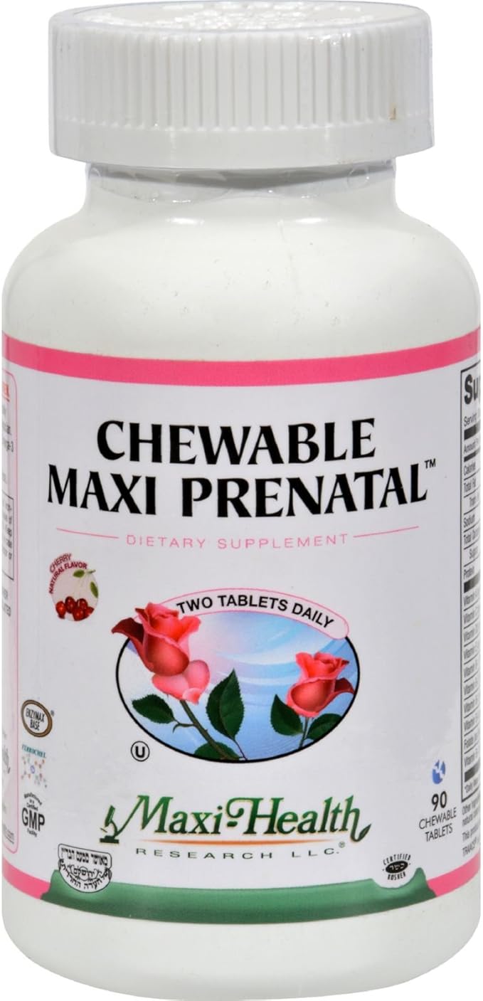 Maxi-Health Chewable Prenatal Vitamin - Over 25 Essential Vitamins and Minerals - Doctor Formulated for Pregnant and Lactating Women - 90 count