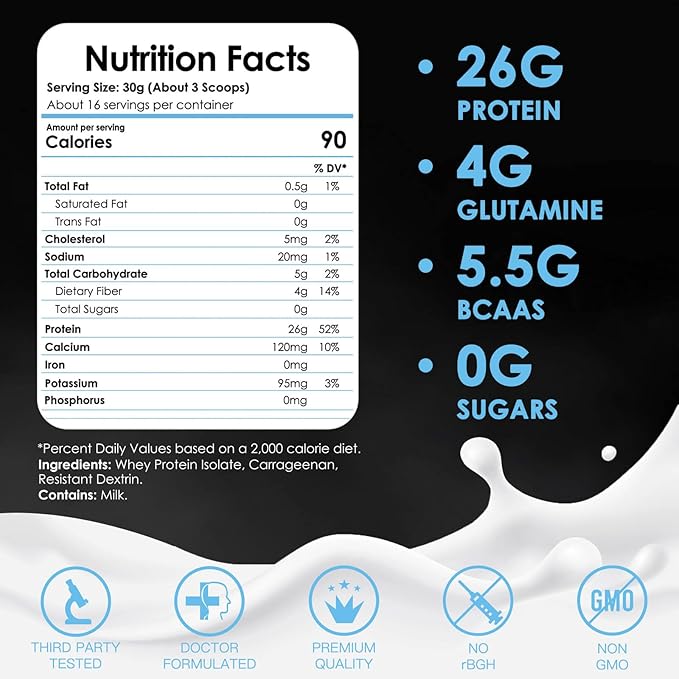 NATURE TARGET Whey Protein Powder, Unflavored Protein Powder, Whey Protein Isolate for Muscle Growth & Recovery, 26G Protein, Gluten Free & No Sugars, 16 Servings, 1.10 Pound (500 G)