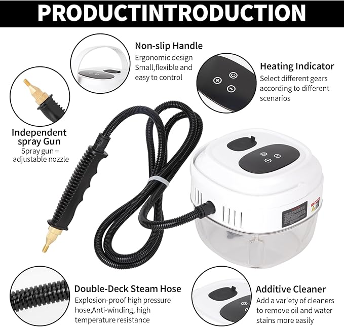 Steam Cleaner,10s Heat-Up,1.5L Tank,6 Level Adjustable Steamer,2800W Steamer for Cleaning,Portable Handheld Steamer with 12PCS Accessories,Suit for Home,Car,Dirt,Grease,Grout,Tile,Couch