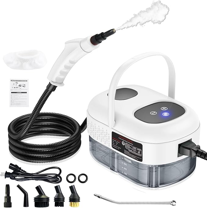 Handheld Steam Cleaner with Touch Screen, Portable Steamer for Cleaning, Hand Held Steamer Cleaner, Pressurized Hand Steam Cleaner for Home Car Detailing Walls Grout Couch Tile Carpet, White