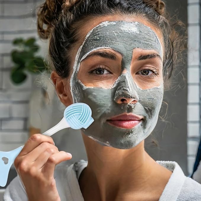 2 Packs Silicone Face Scrubber Brush, 2 in 1Double-Ended Facial Pore Cleaning Brush Face Mask Applicator Tool for Exfoliating Wash Massaging Remove Blackheads Deep Pore Cleansing