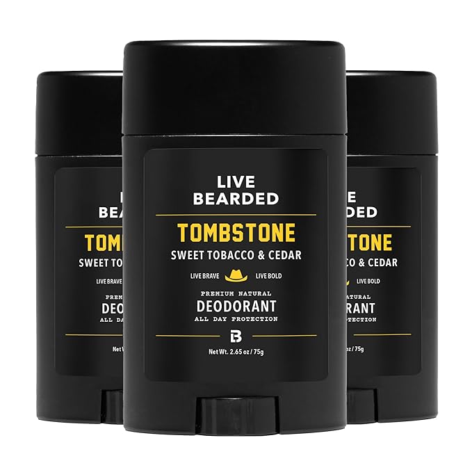 Live Bearded Men's Deodorant - Long Lasting, Aluminum Free, All Natural, Activated Charcoal Deodorant for Men, Travel Size - Tombstone, 3 Stick