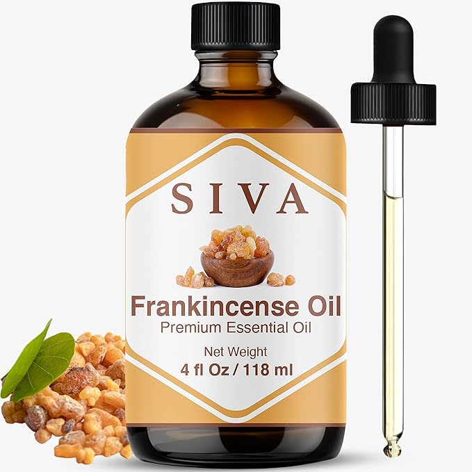 Siva Frankincense Essential Oil - 4 Fl Oz – Natural Boswellia Serrata Oil - for Diffuser, Face, Skin Care, Aromatherapy, Hair Care, Scalp and Body Massage - with Dropper