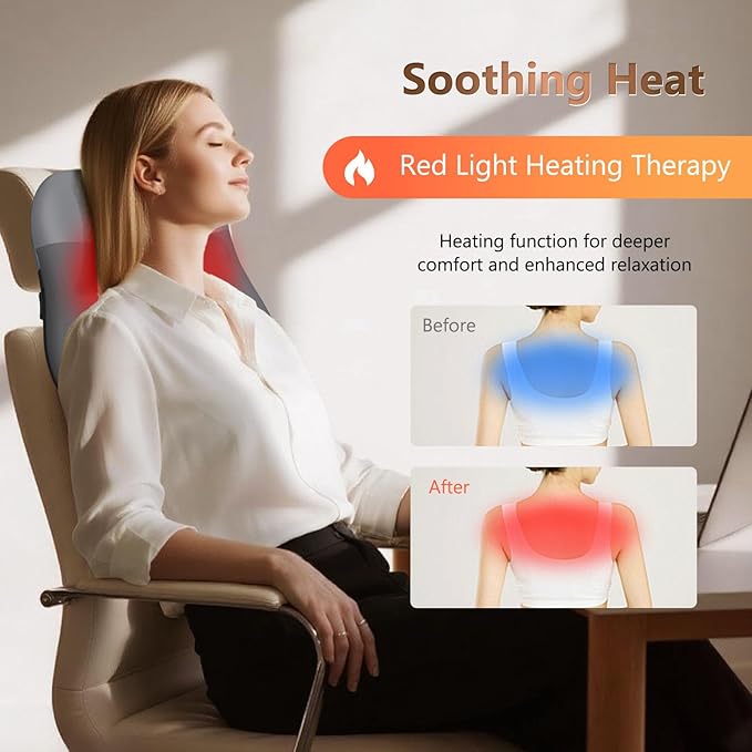 belhope Back Massager with Heat, Shiatsu and Percussion Massage, Cordless Lower Back Massage for Pain Relief Deep Tissue, 4D Neck Massager and Massage Pillow for Shoulder, Grey