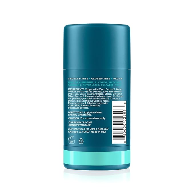Oars + Alps Aluminum Free Deodorant for Men and Women, Dermatologist Tested and for Sensitive Skin, Vegan, Deep Sea Glacier, 1 Pack, 2.6 Oz