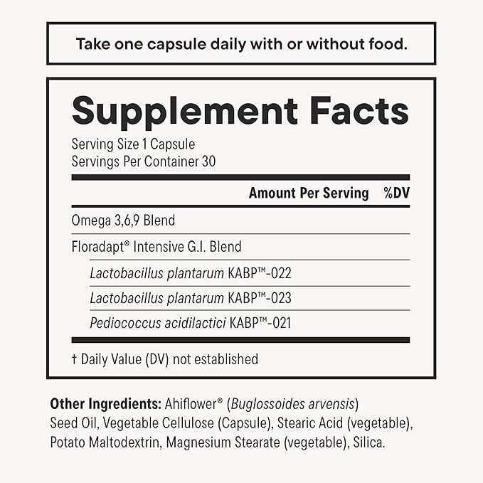 Daily Nouri Digestive Support Probiotic | Bloating & Gas Relief, Digestive Comfort, Gut Health | 3 Probiotic Strains & Vegan Omega Oil | 30-Day Supply