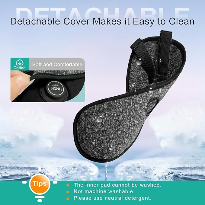 uncn Heated Eye Mask Cordless for Dry Eye Relief, 2500mAh Battery Rechargeable Warm Eye Compress for Light Blocking, Travel, Home, or Office Use