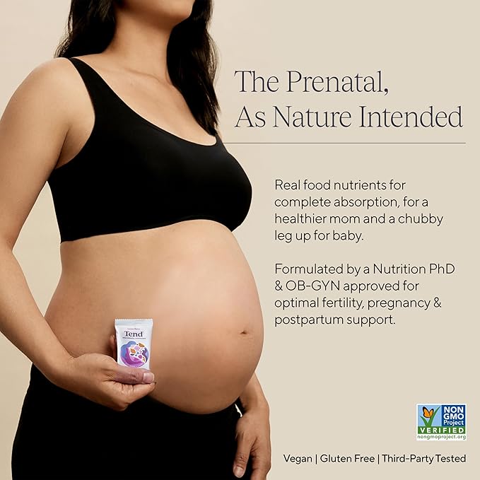 Tend Daily Best Prenatal Vitamin Bar, Made with Organic Ingredients for Pregnant & Postpartum Mothers, Includes DHA, Vitamin D, B, Choline, Folate - Chocolate Sea Salt (7ct)