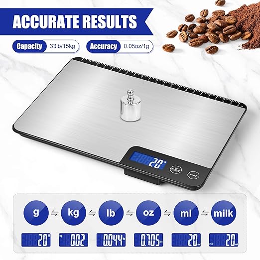 Digital Kitchen Scale, Large Capacity, Easy Tare Function, Large LCD Display, Perfect for Cooking, Baking, and Meal Prep (Silver-2)