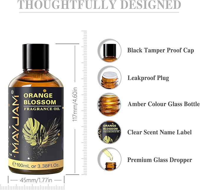 100ML/3.38FL.OZ Orange Blossom Fragrance Oils with Glass Dropper, Essential Oils for Diffusers for Home, Long Lasting Scented Oils for Diffusers Soap Candle Making