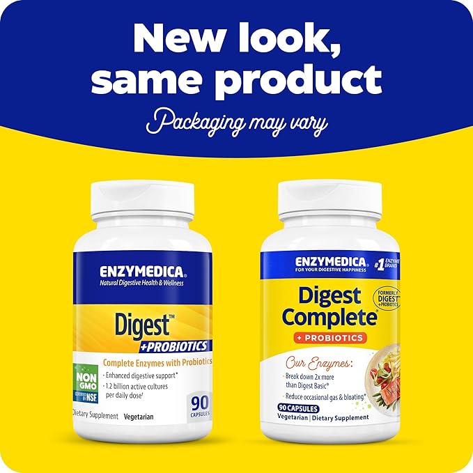 Enzymedica, Digest Complete + Probiotics, Full-Range, Everyday Enzymes with 800 Million CFU Active Cultures per Capsule, 90 Capsules